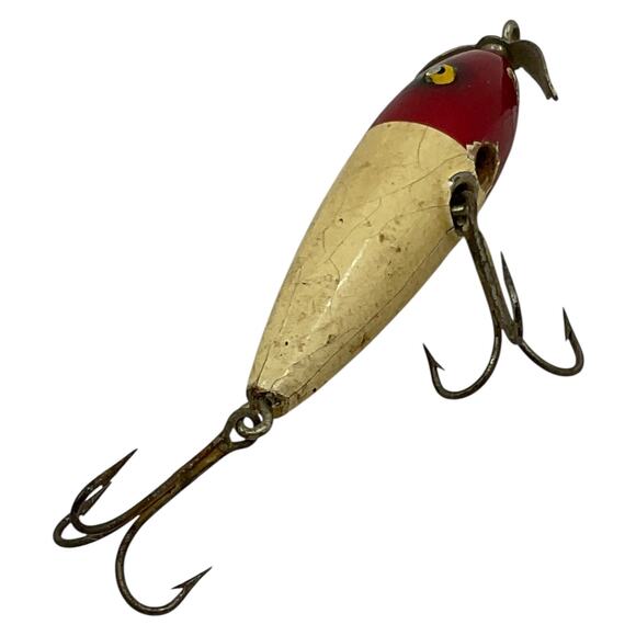 Vintage Wooden Fishing Lure Red Head White Body Propeller Topwater - Picture 5 of 5